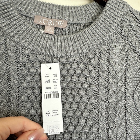 NWT J. CREW Cotton Cable Knit Crewneck Sweater Heather Boulder Gray XSmall - Picture 6 of 9